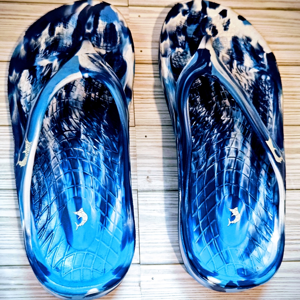Blue Patterned Men's Swim Flip Flops